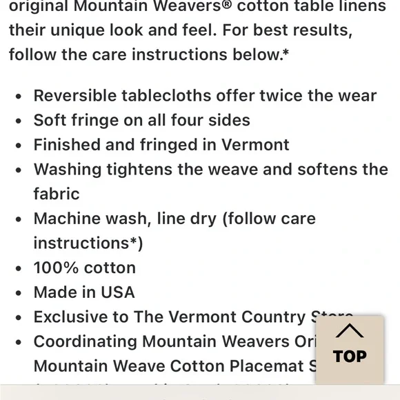 Vermont Country Store Mountain Weavers Tablecloth- Sage - Picture 6 of 6